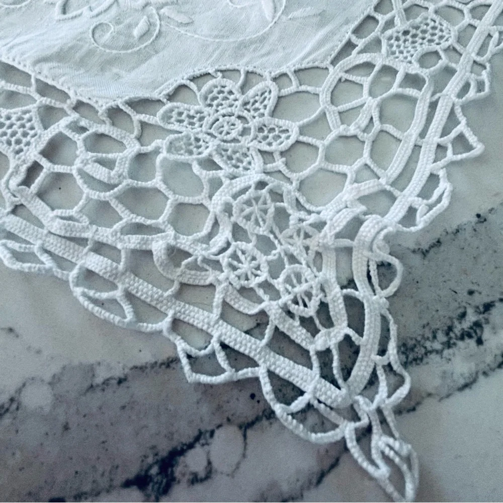 Dining | Vintage Hand Embroidered White Linen Rectangular Doily | Poshmark
